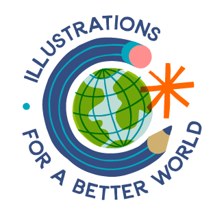 Illustrations for a Better World - Graphic icon featuring an illustration of a gloe, a pencil in the shape of a C and an asterisk