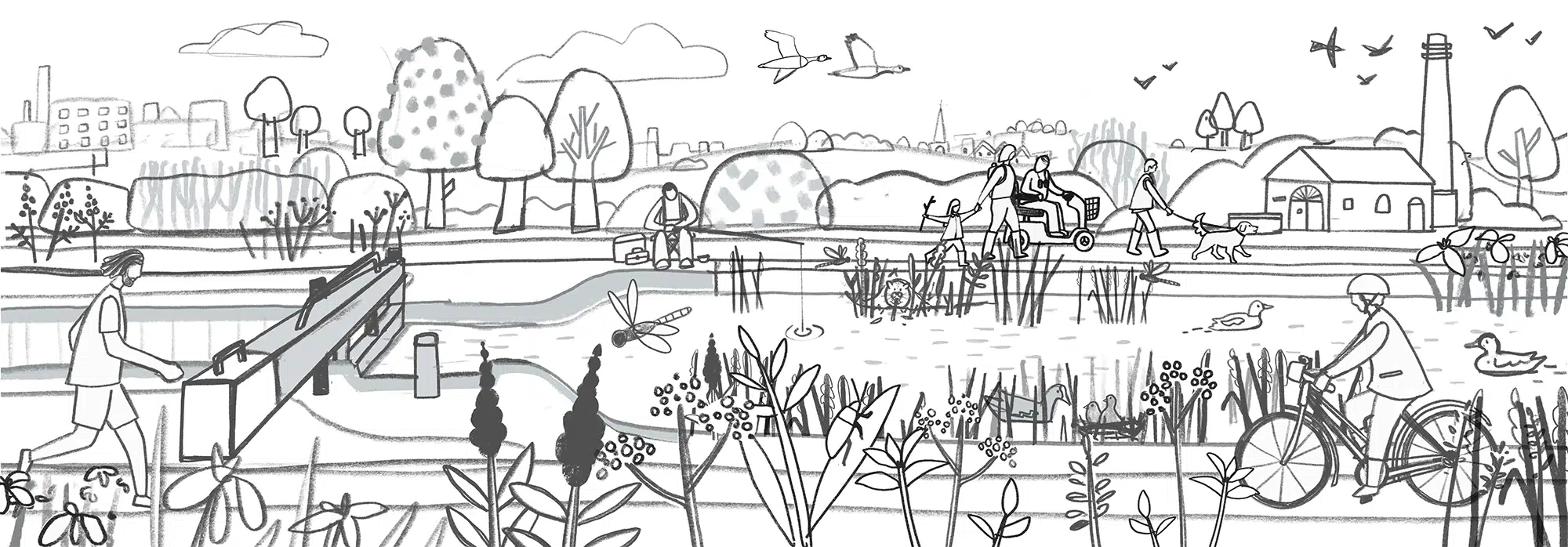 Sketch for an illustration of a canal scene