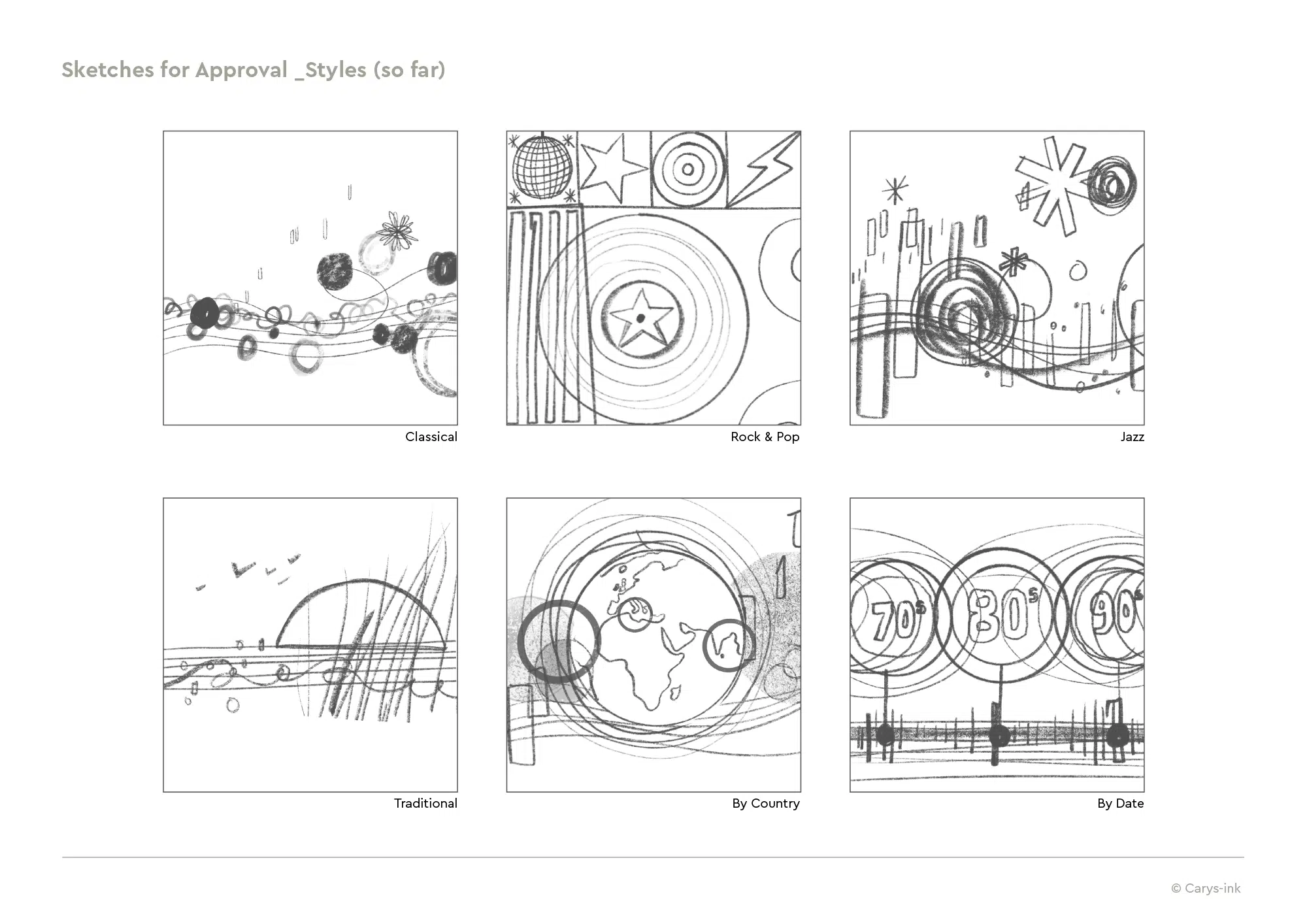 Sketches for music themed illustrations