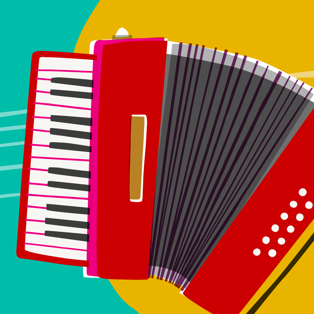 Colourful illustration of musical instrument, accordian