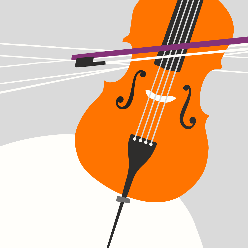 Colourful illustration of musical instrument, cello