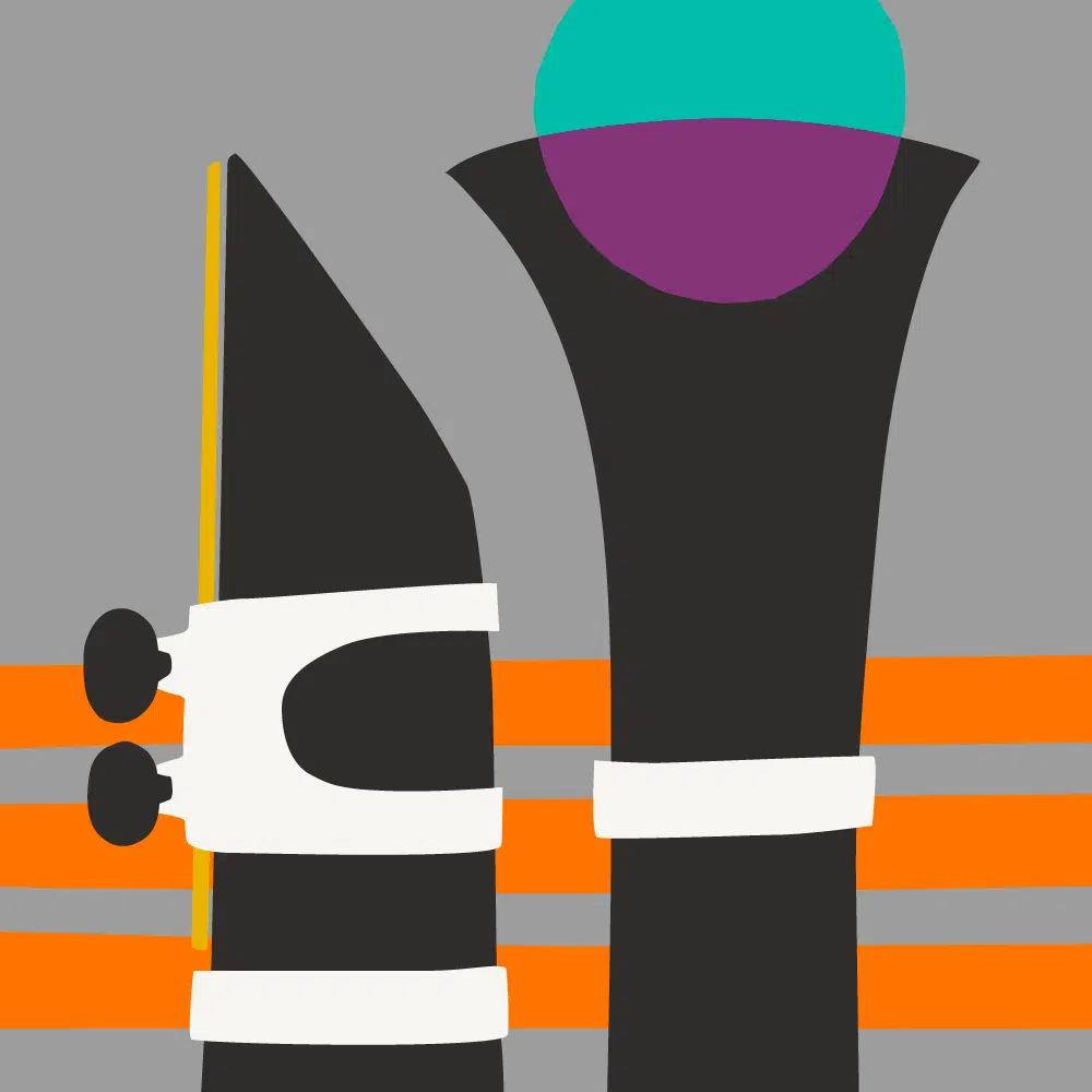 Colourful illustration of musical instrument, clarinet