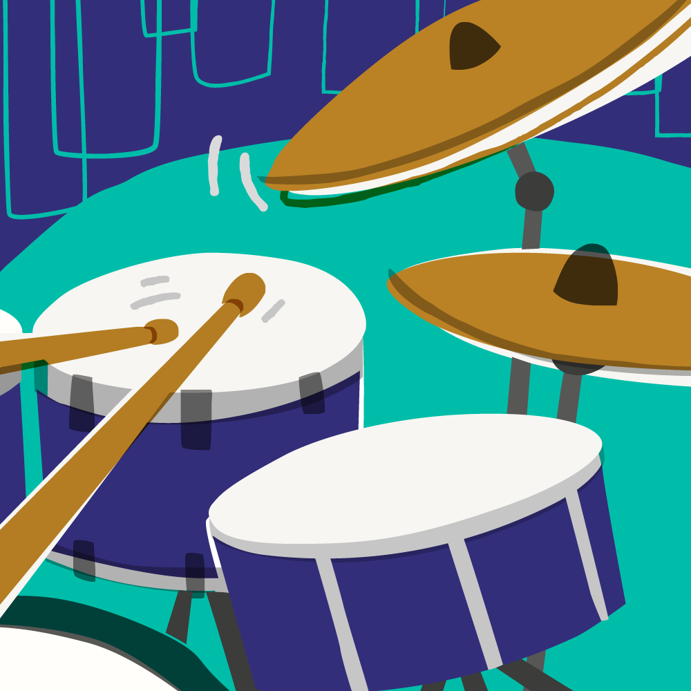 Colourful illustration of musical instrument, drums