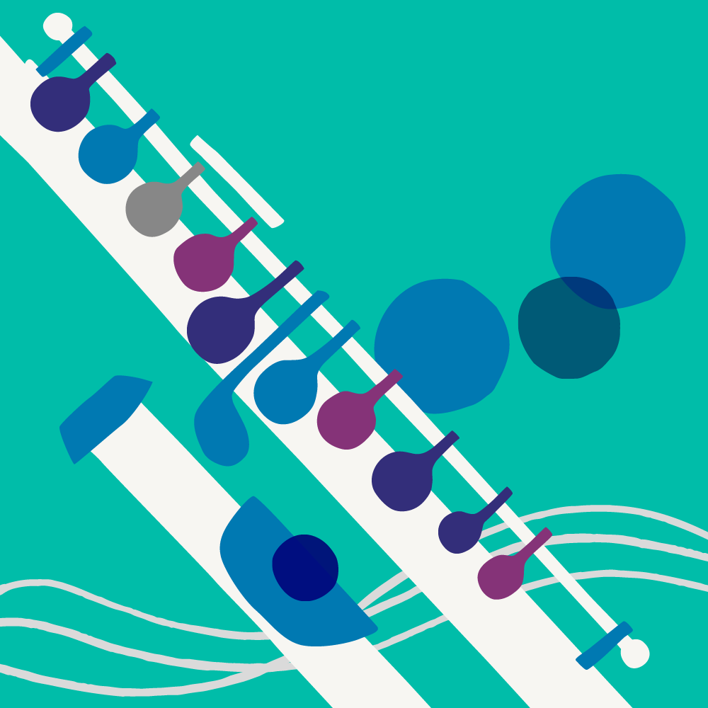 Colourful illustration of musical instrument, flute