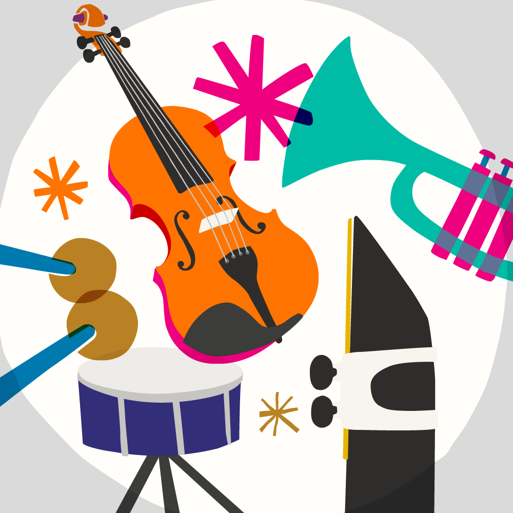Colourful illustration of musical instrumentS