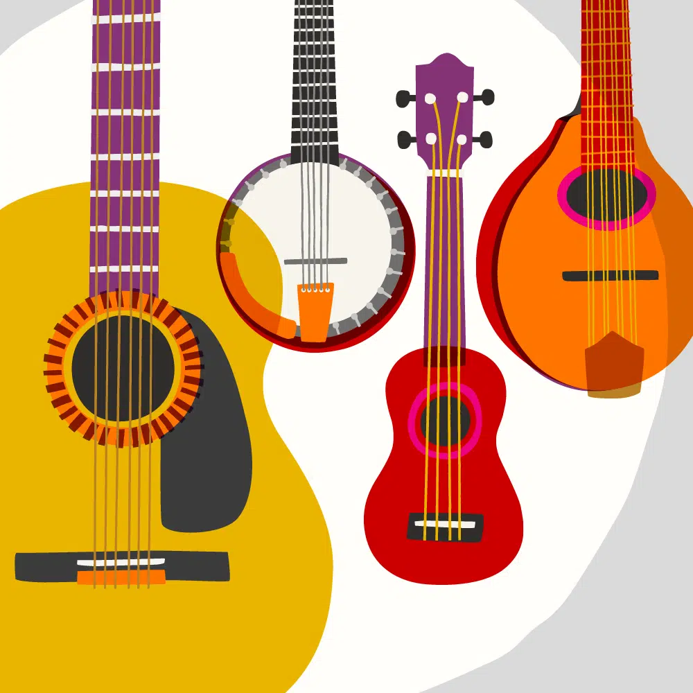 Colourful illustration of musical instrumentS, string instruments