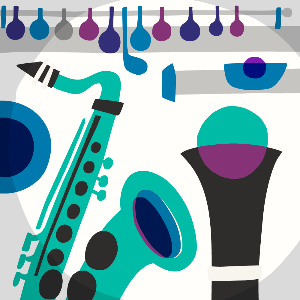 Colourful illustration of musical instrumentS, wind instruments
