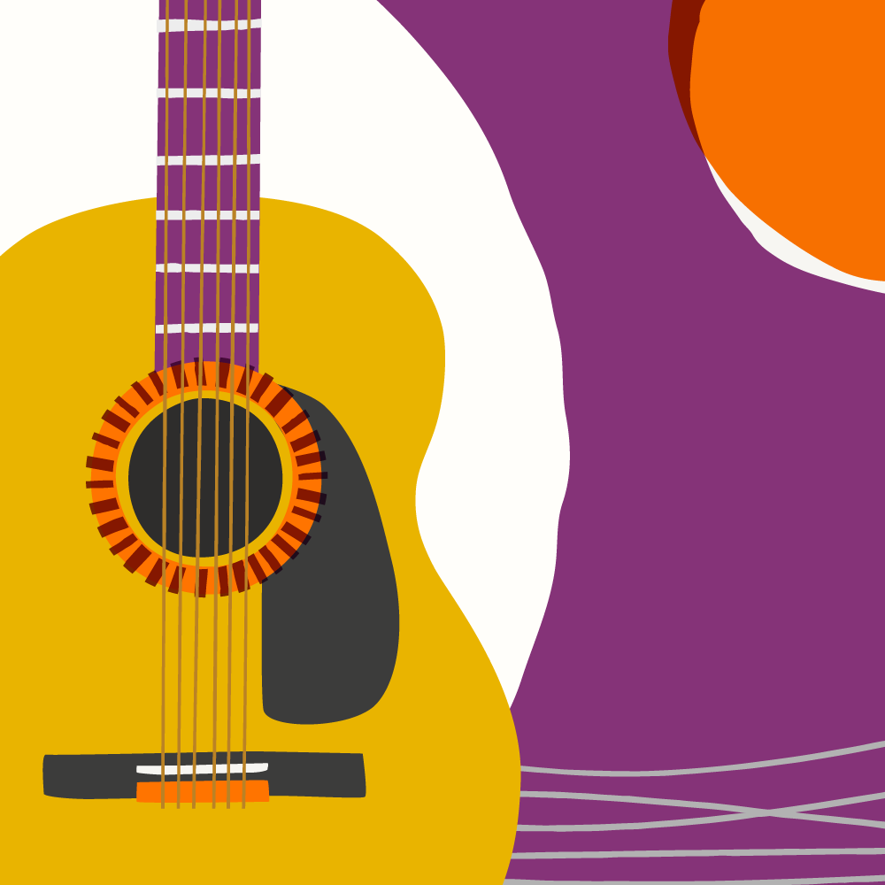 Colourful illustration of musical instrument, guitar