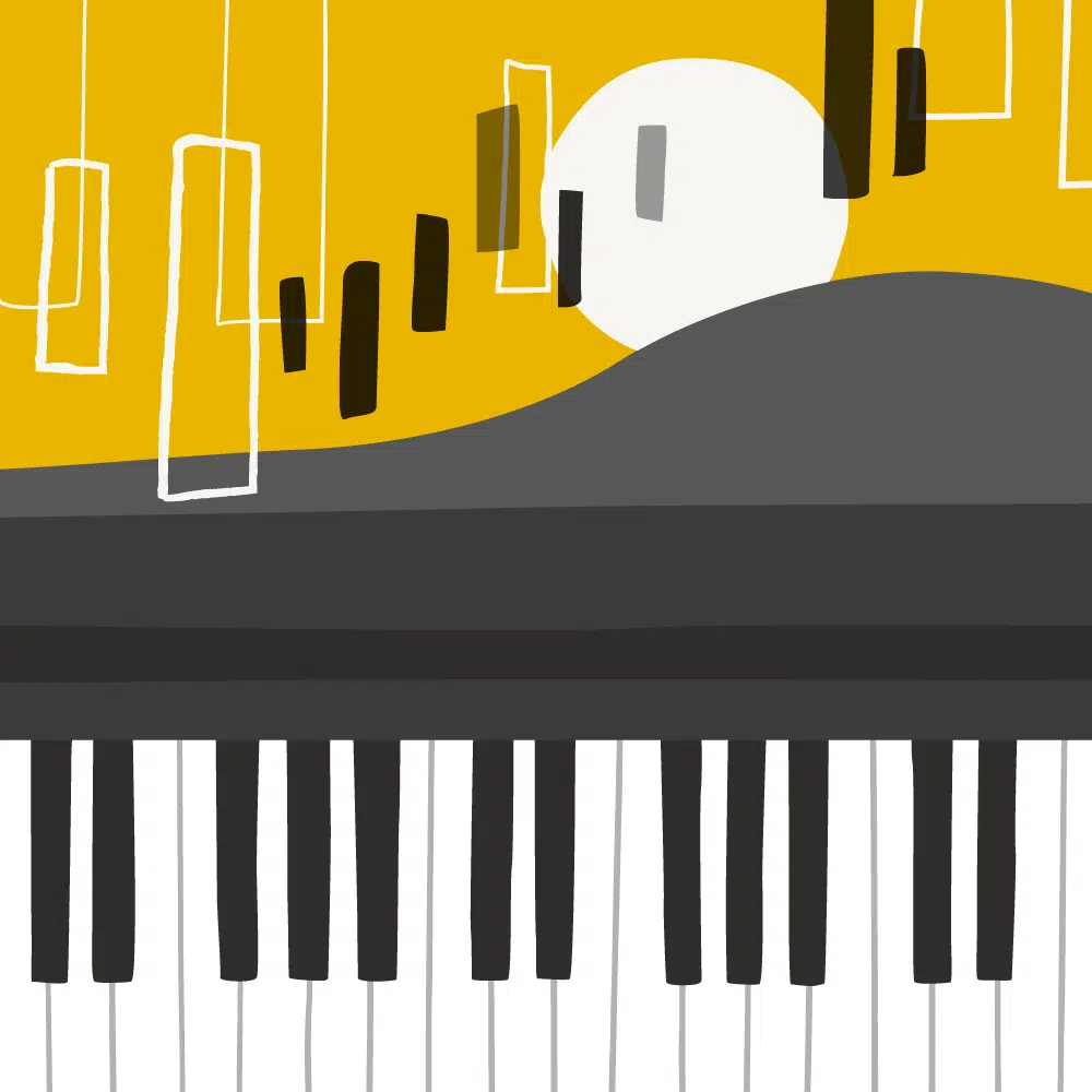 Colourful illustration of musical instrument, piano