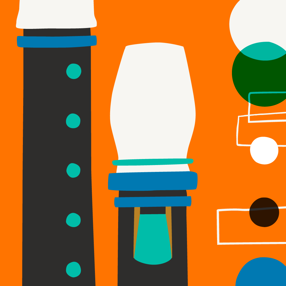 Colourful illustration of musical instrument, recorder