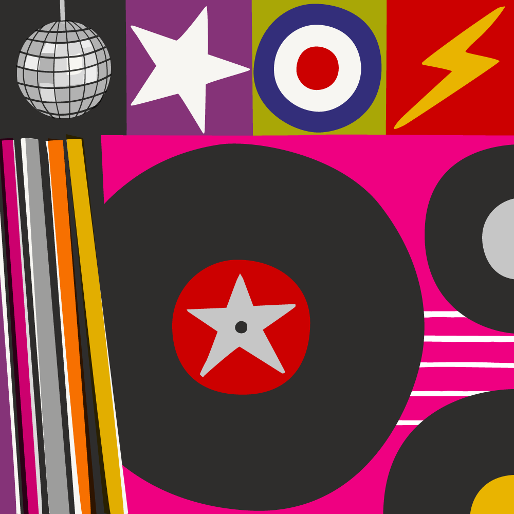 Colourful music themed illustration, rock and pop