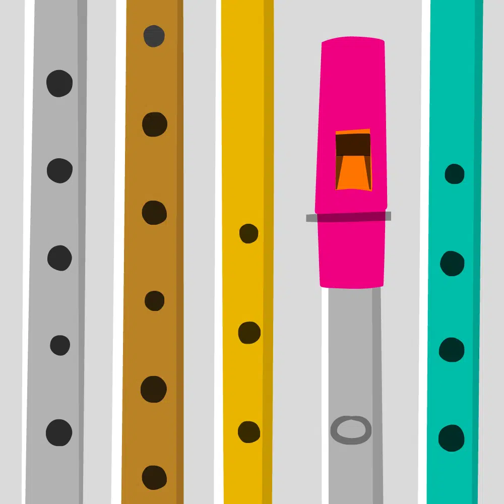 Colourful illustration of musical instrument, tin whistle