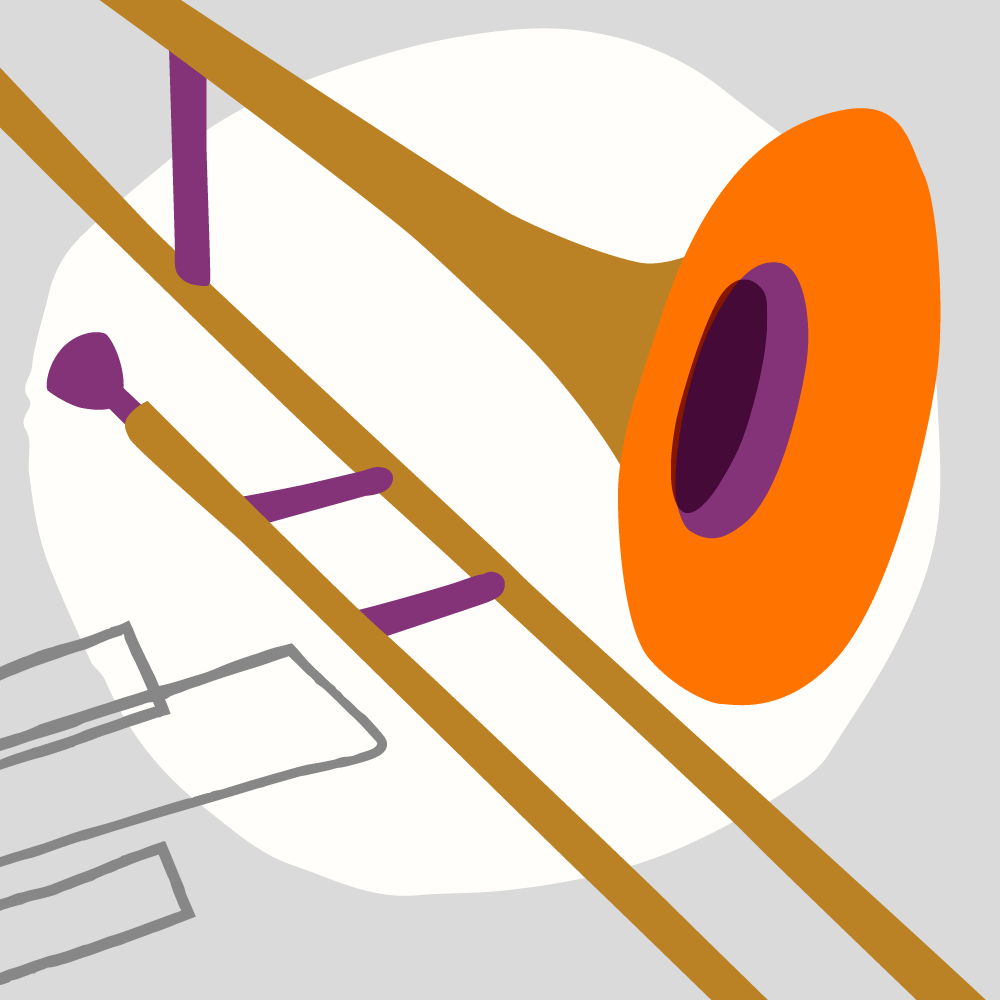 Colourful illustration of musical instrument, trombone