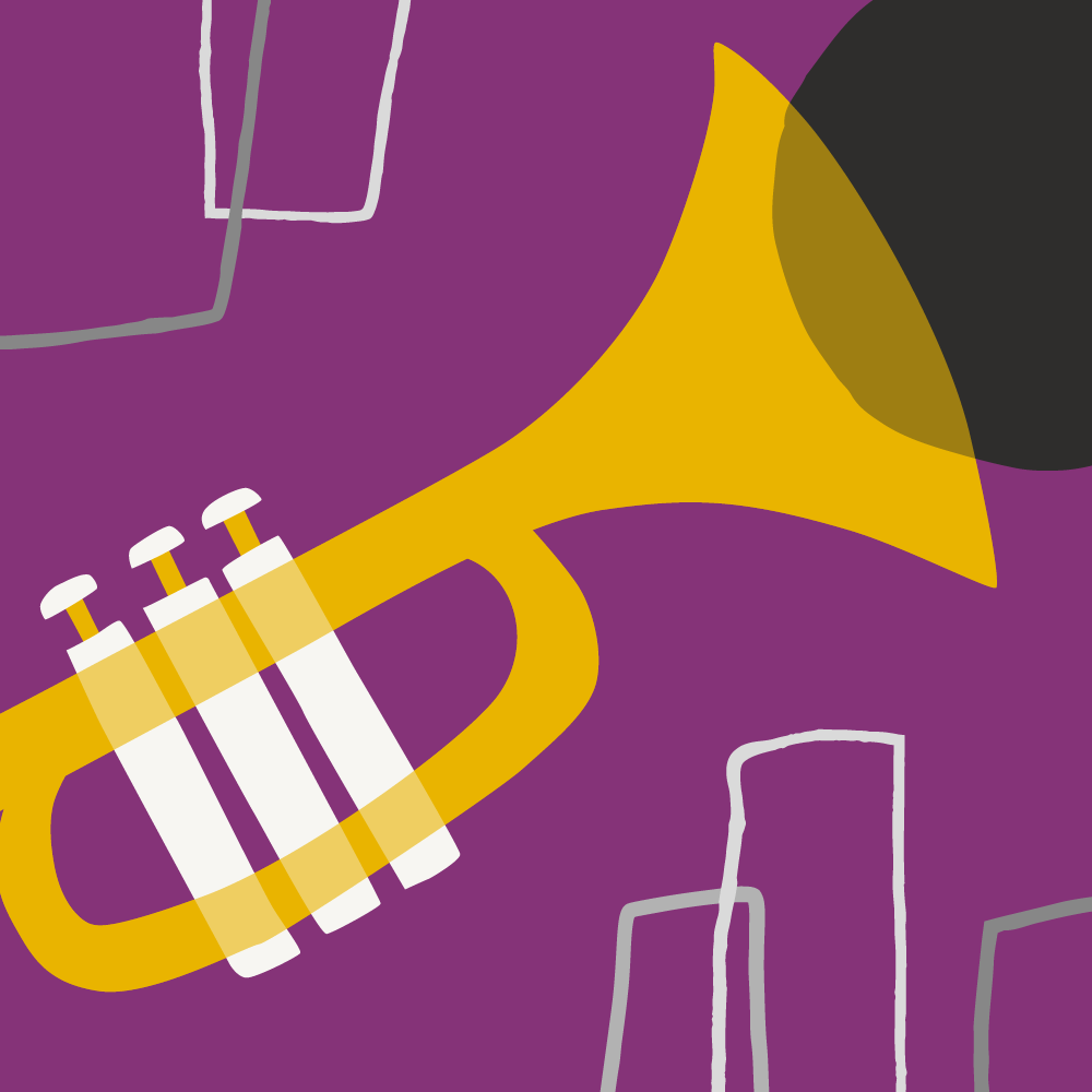 Colourful illustration of musical instrument, trumpet