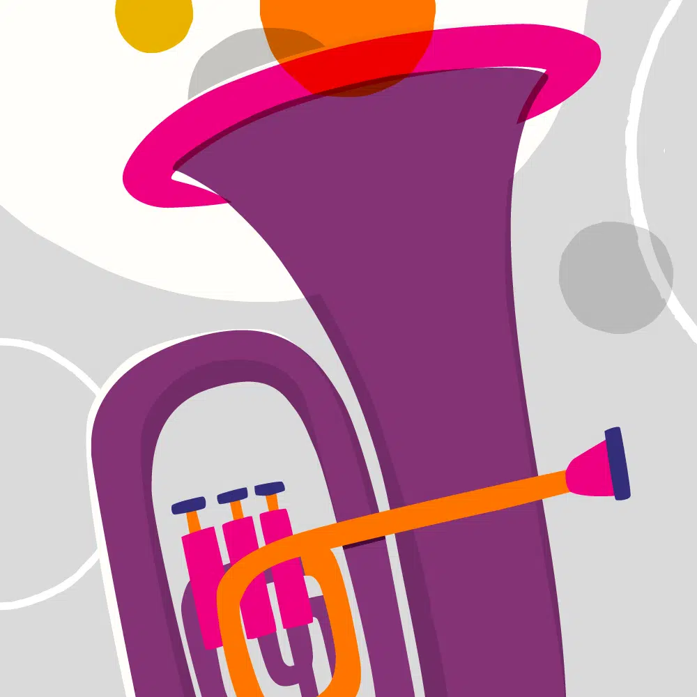 Colourful illustration of musical instrument, tuba