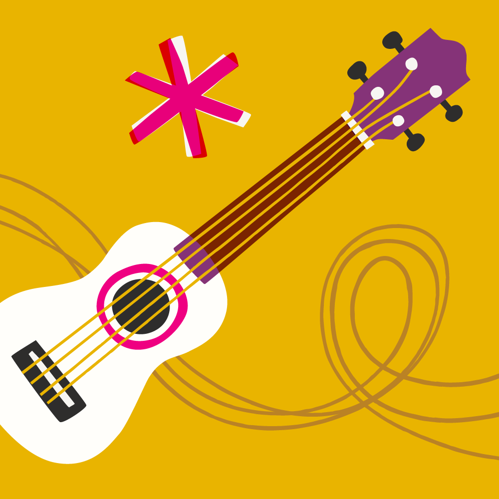 Colourful illustration of musical instrument, ukulele