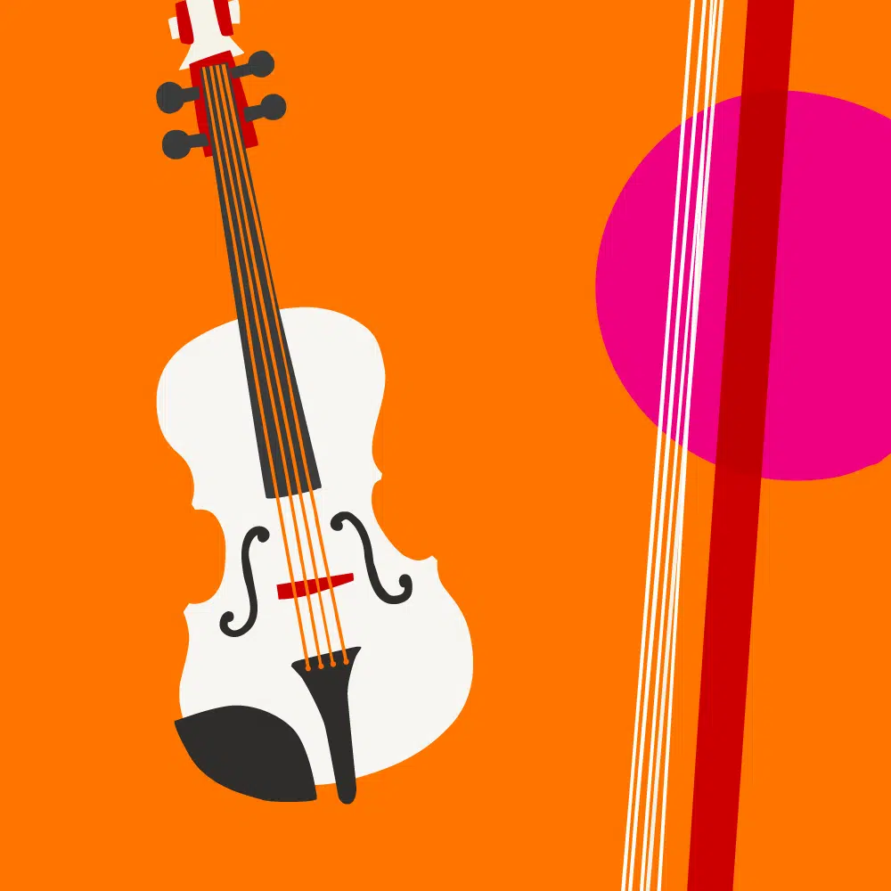 Colourful illustration of musical instrument, violin