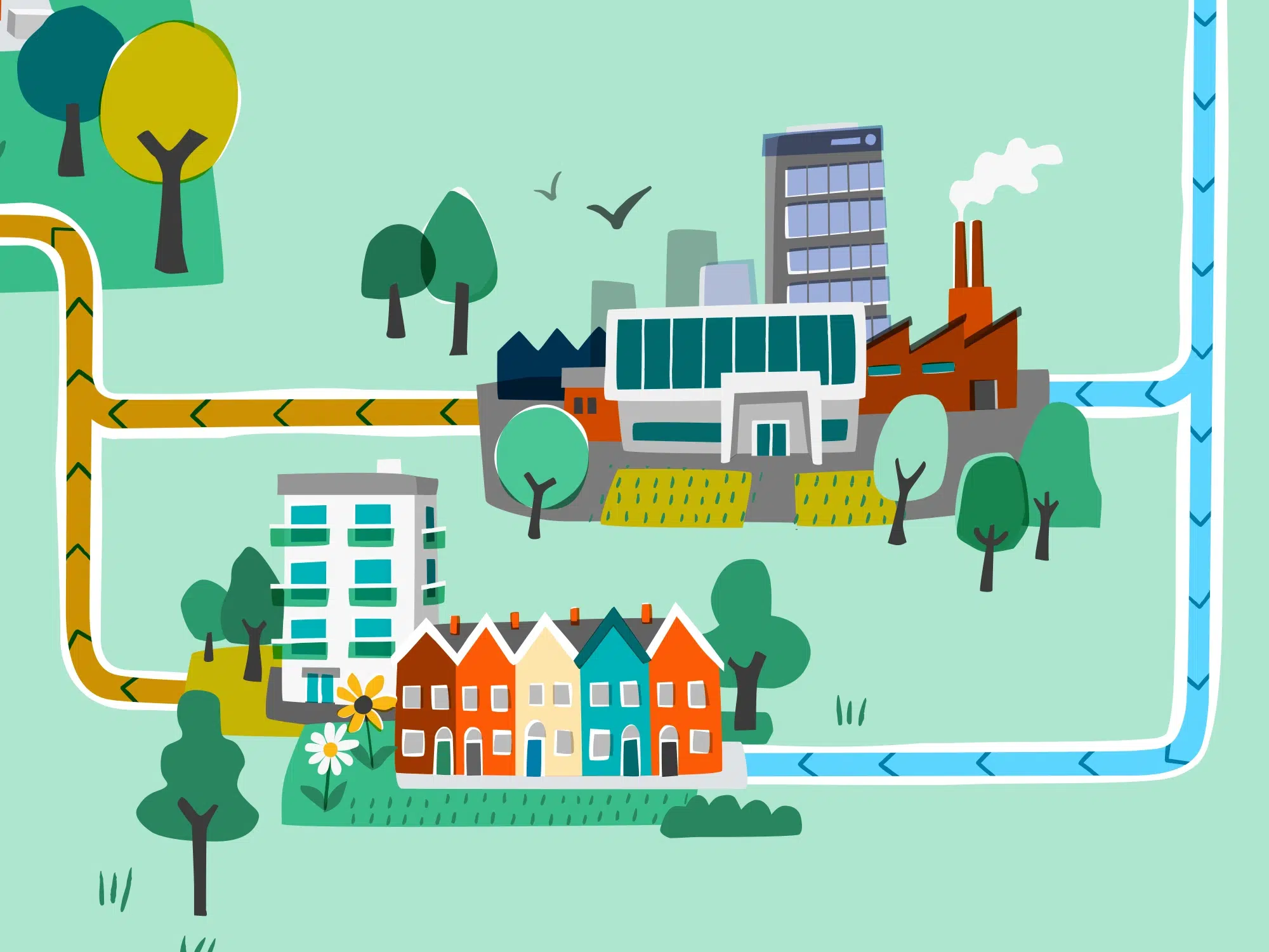 Close up of Water Cycle illustration for children with a friendly style