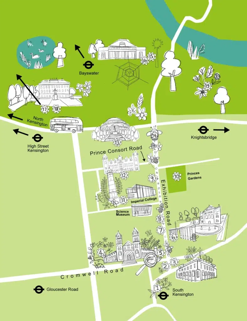 Stage 2 of 5 showing the process of creating an illustrated map for a nature-inspired, family-friendly trail in Soth Kensington, London