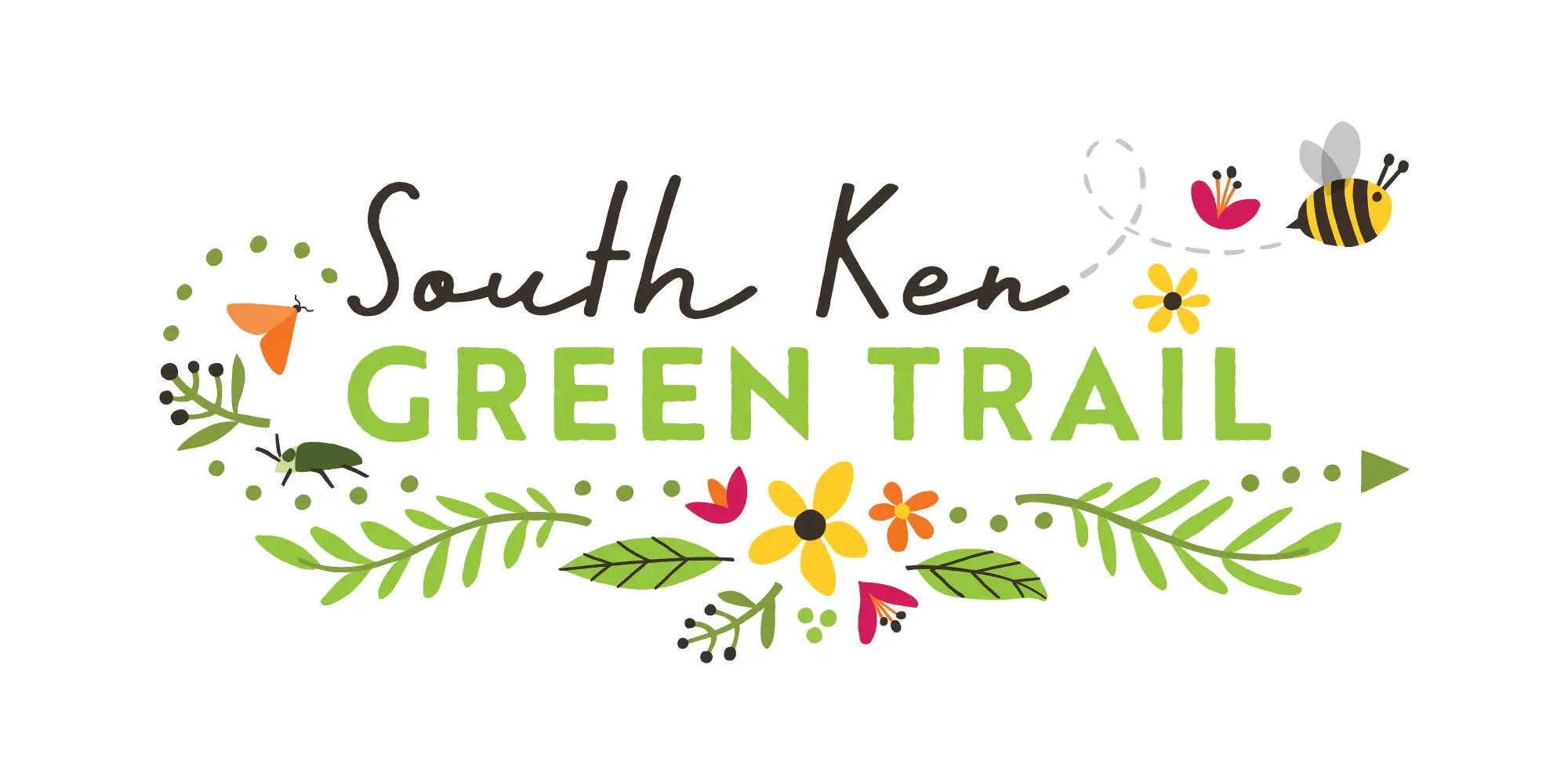 South Ken Green Trail, a logo with flowers, leaves and insects