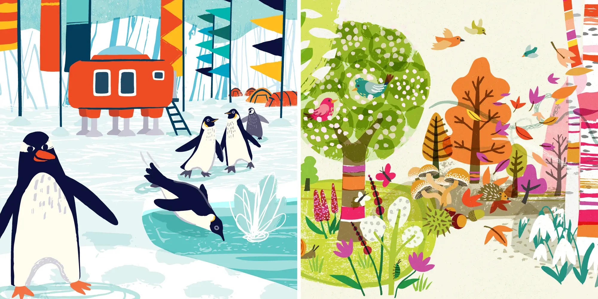 Close up of Antarctic and wooodland themed mural artworks for a hospital